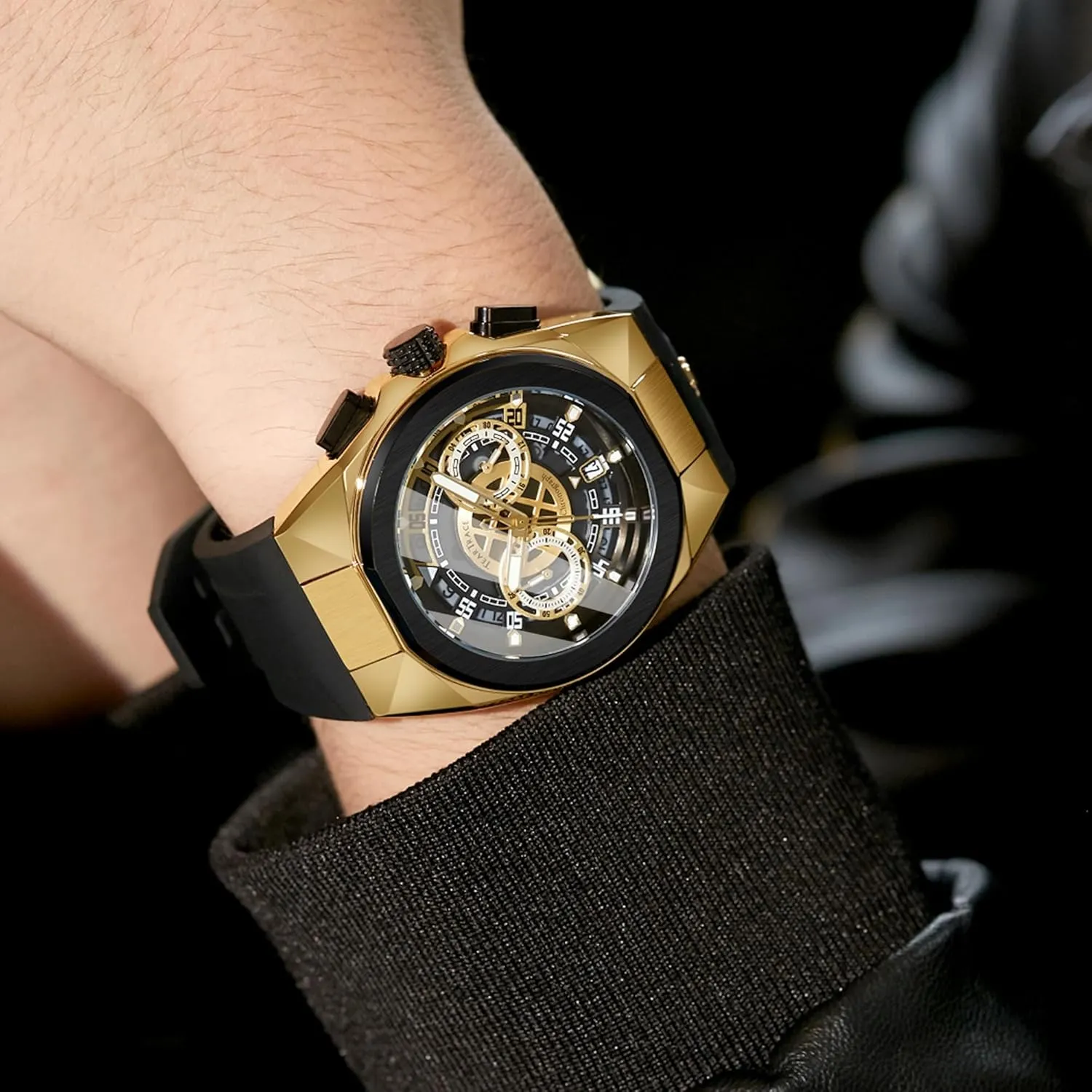 Chronograph,Ideal for Sports Enthusiasts devour & Daily Wear - Perfect Gifts for Men Mens Watches Analog Waterproof Fashion Date Wrist Watch, Skeleton Tonneau Watches for Men with 