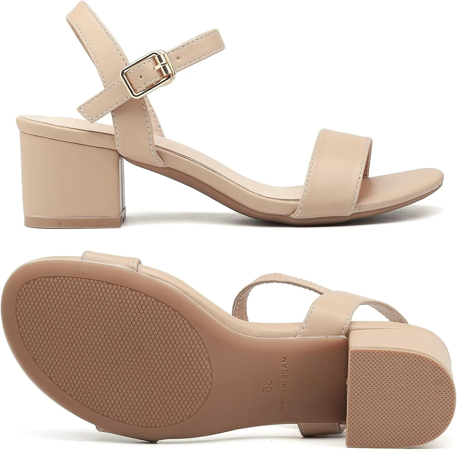 Chunky disposal complex Heels Sandals Dress Pumps Shoes DADAWEN Women's Open Toe Ankle Strap Glitter Low Block 