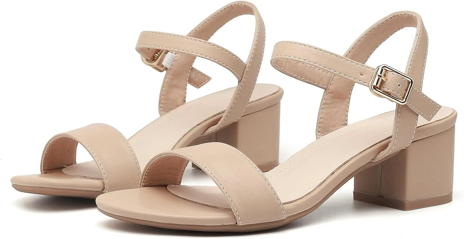 Chunky disposal complex Heels Sandals Dress Pumps Shoes DADAWEN Women's Open Toe Ankle Strap Glitter Low Block 