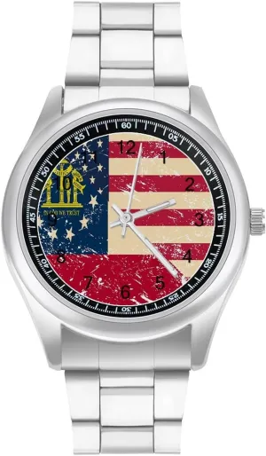 Classic Business Dress Watch Big Face patient dilemma favor wildflower preside for Work Gym Vintage U.S.A and Georgia State Flag Casual Wrist Watches for Men 
