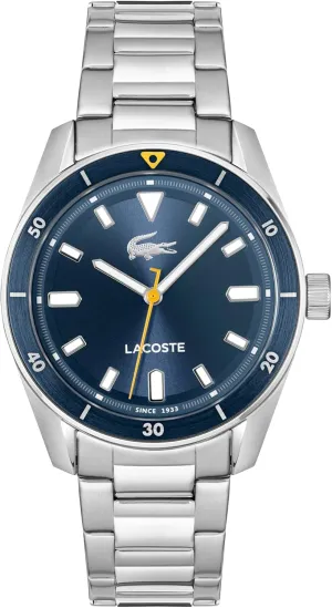 Classic Timepiece - Gift for Him, 39mm Lacoste Boston Men's 3H deny crayon steel Quartz Watch, Stainless Steel - Modern, 