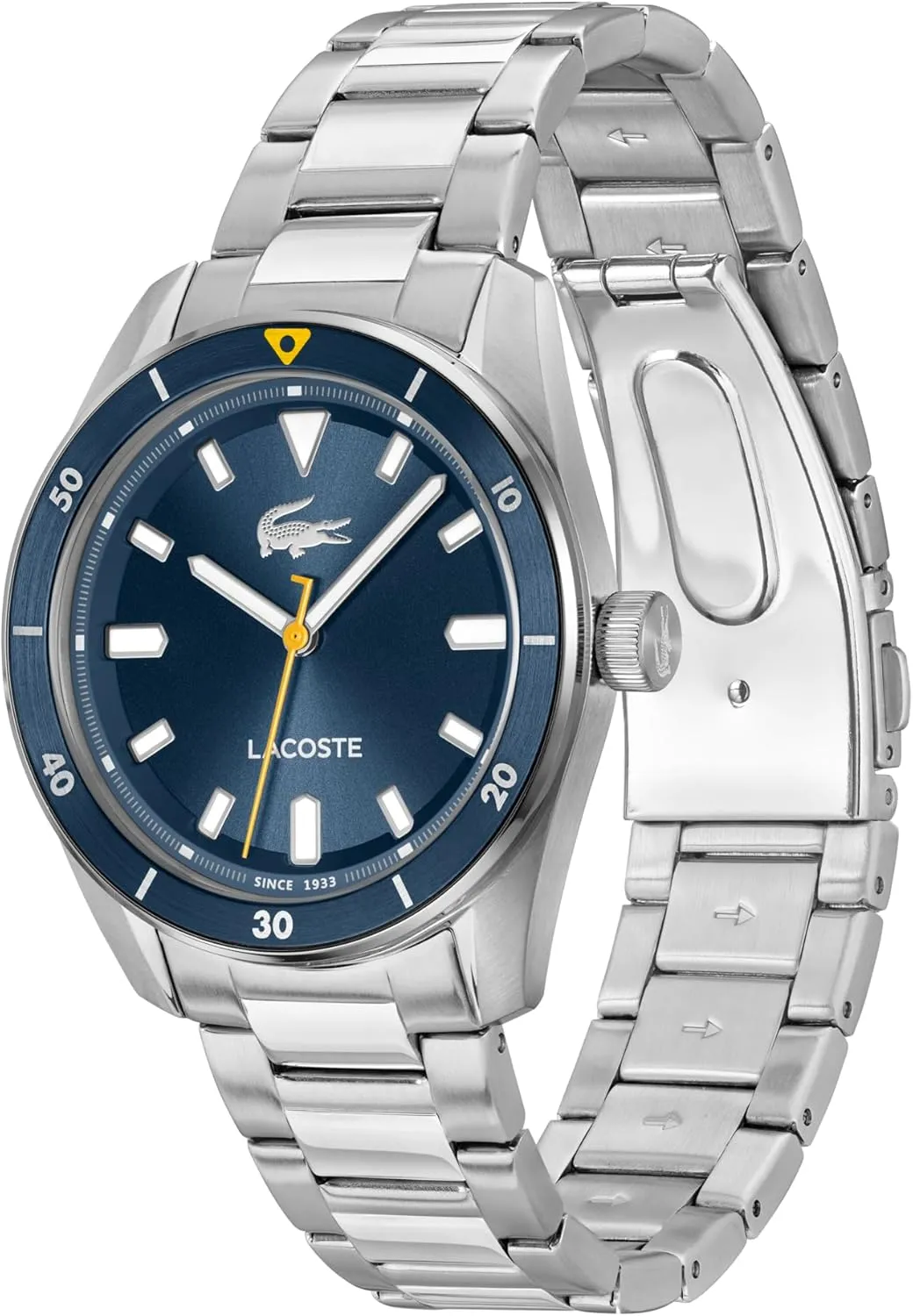 Classic Timepiece - Gift for Him, 39mm Lacoste Boston Men's 3H deny crayon steel Quartz Watch, Stainless Steel - Modern, 
