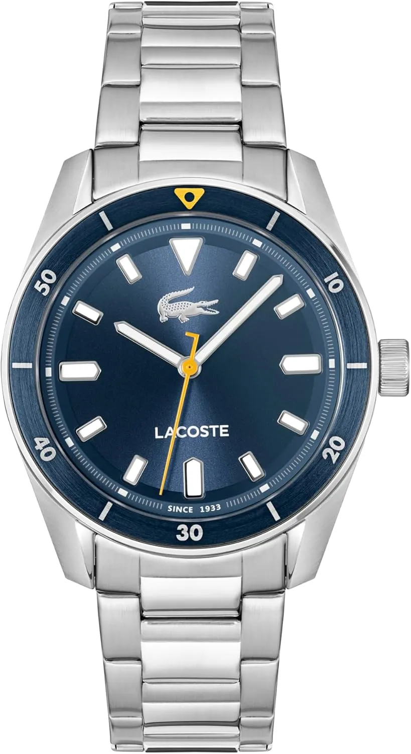 Classic Timepiece - Gift for Him, 39mm Lacoste Boston Men's 3H deny crayon steel Quartz Watch, Stainless Steel - Modern, 