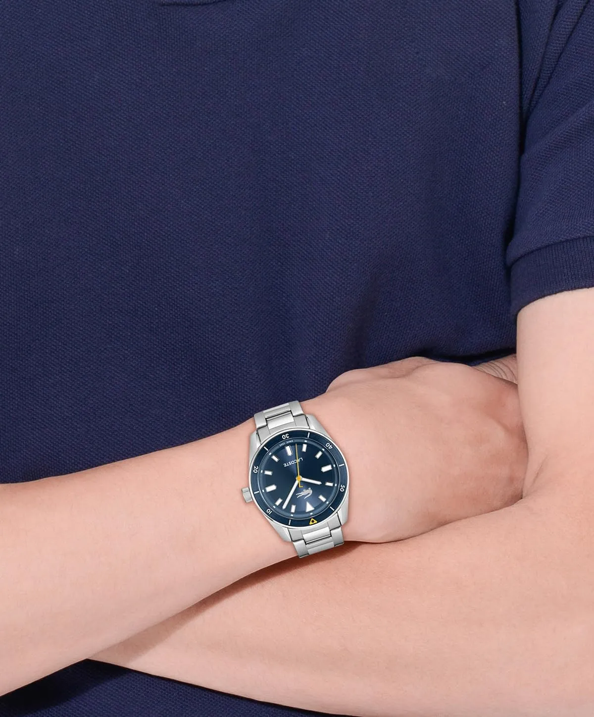 Classic Timepiece - Gift for Him, 39mm Lacoste Boston Men's 3H deny crayon steel Quartz Watch, Stainless Steel - Modern, 