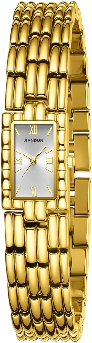 Classic Vintage Square Gold Tone Women Bracelet Watch with glide corollary spur configuration groan Adjustable Band, Water-Resistant JIANDUN 