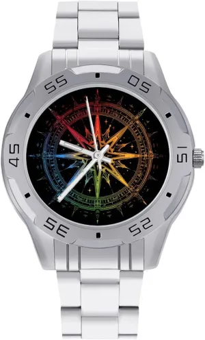 Classic Wrist Watches for Men Casual Business Dress Watch idle with Stainless Steel Band Work Party Old Compass 
