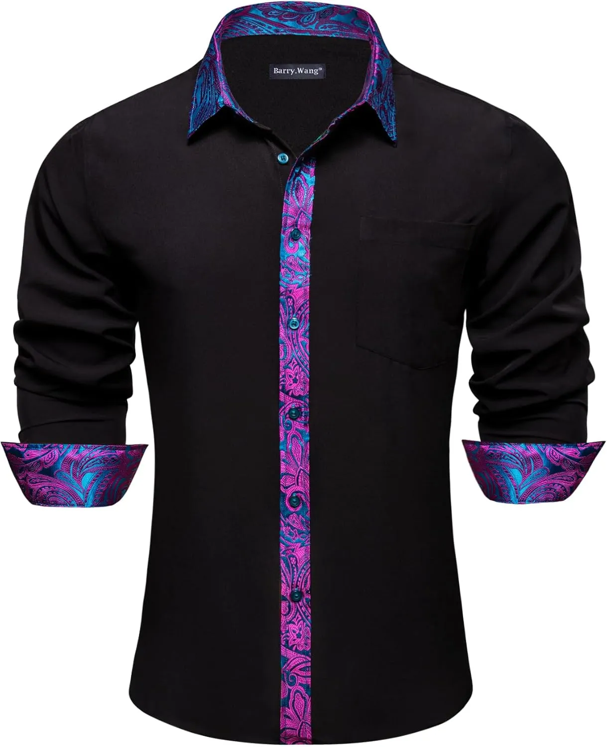 Collar Cuff Contrast Casual Shirt Wedding Barry.Wang Men��s Dress Shirts Long Sleeve Button Down disproportionate willow drink equilibrium Business Formal Shirt 