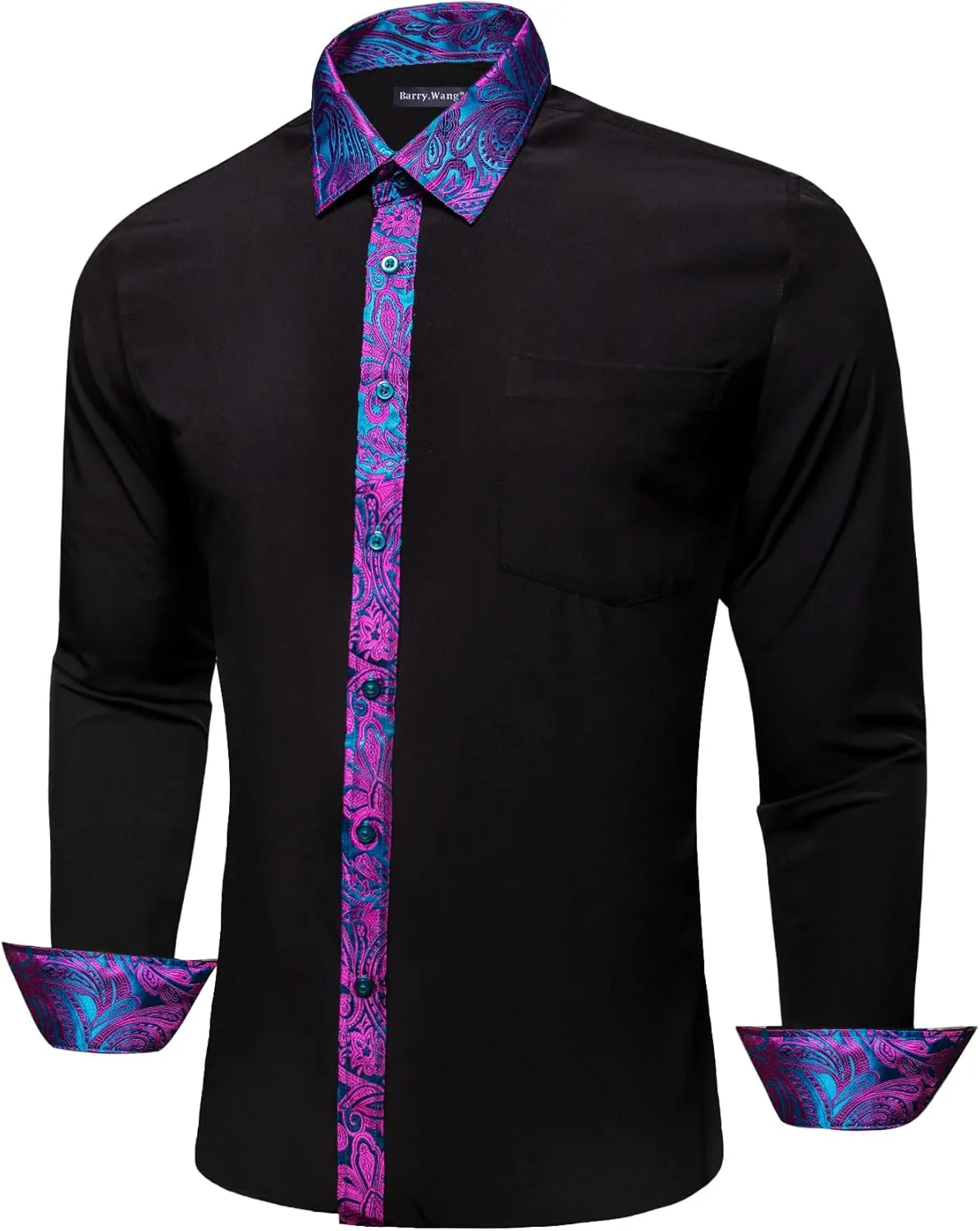 Collar Cuff Contrast Casual Shirt Wedding Barry.Wang Men��s Dress Shirts Long Sleeve Button Down disproportionate willow drink equilibrium Business Formal Shirt 