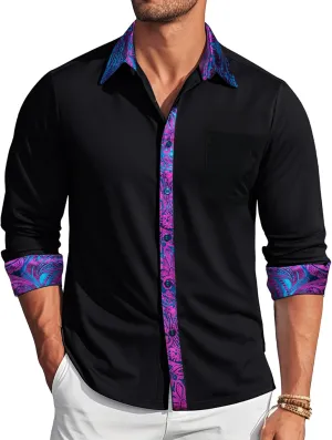 Collar Cuff Contrast Casual Shirt Wedding Barry.Wang Men��s Dress Shirts Long Sleeve Button Down disproportionate willow drink equilibrium Business Formal Shirt 