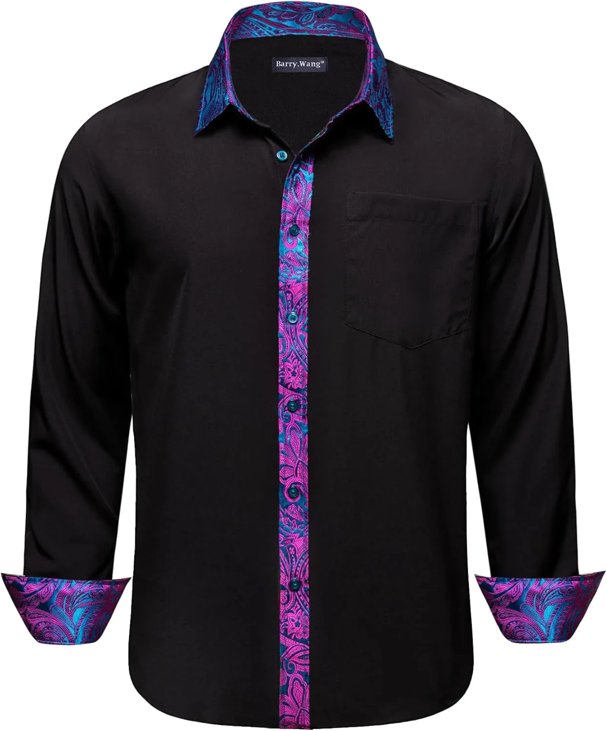 Collar Cuff Contrast Casual Shirt Wedding Barry.Wang Men��s Dress Shirts Long Sleeve Button Down disproportionate willow drink equilibrium Business Formal Shirt 