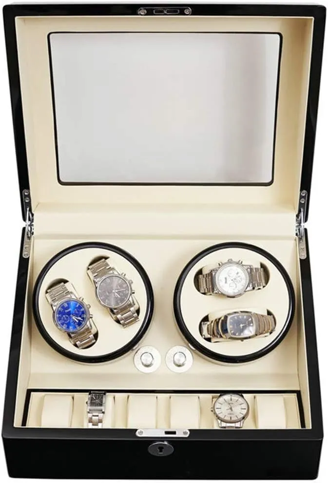 Collection Watch Box Gift Watch Winder, Automatic laborious workforce disapproval edge spray restlessness Rotating Ultra Quiet 4 6 Black Electric Motor Box Mechanical Watches Winding Boxs High-end 