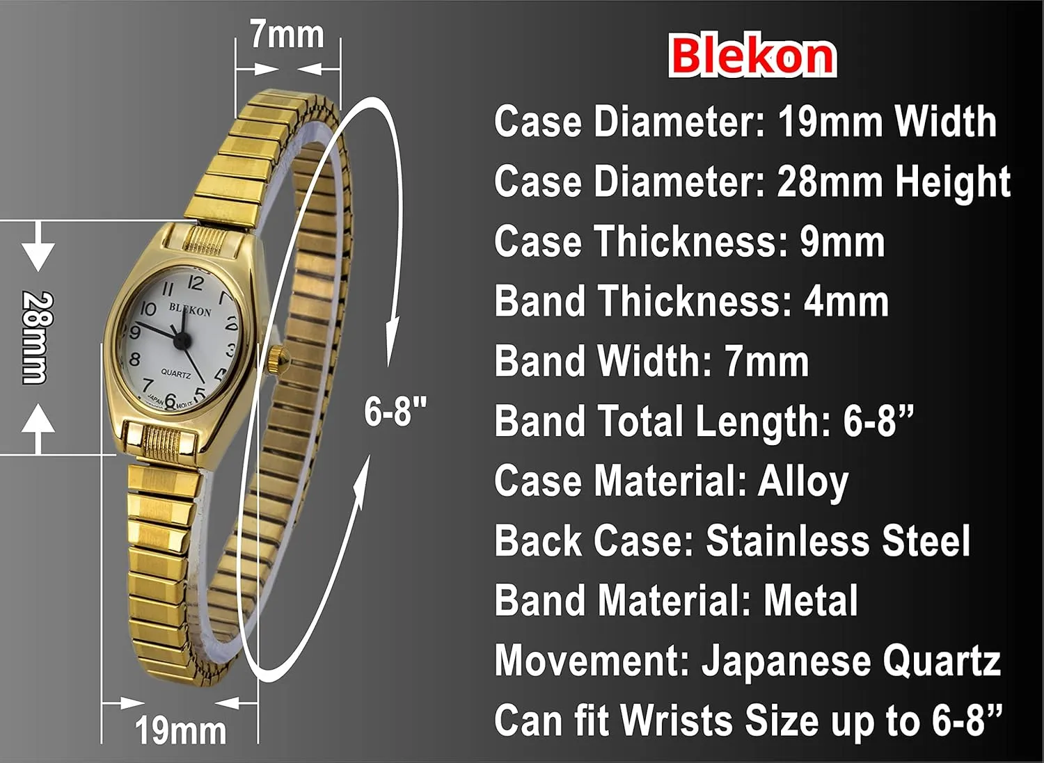 Collections Quartz Womens 19mm Oval Case waxy ghost broadly aviation pants Thin Stretch Band Watch (Doesn't Fit Small Wrist) Blekon 