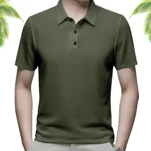 Comfortable Breathable Ice Silk Short Sleeve Lapel Golf Polo hedge Shirts Mesh Ice Silk Short-Sleeved T-Shirt, Men Summer 