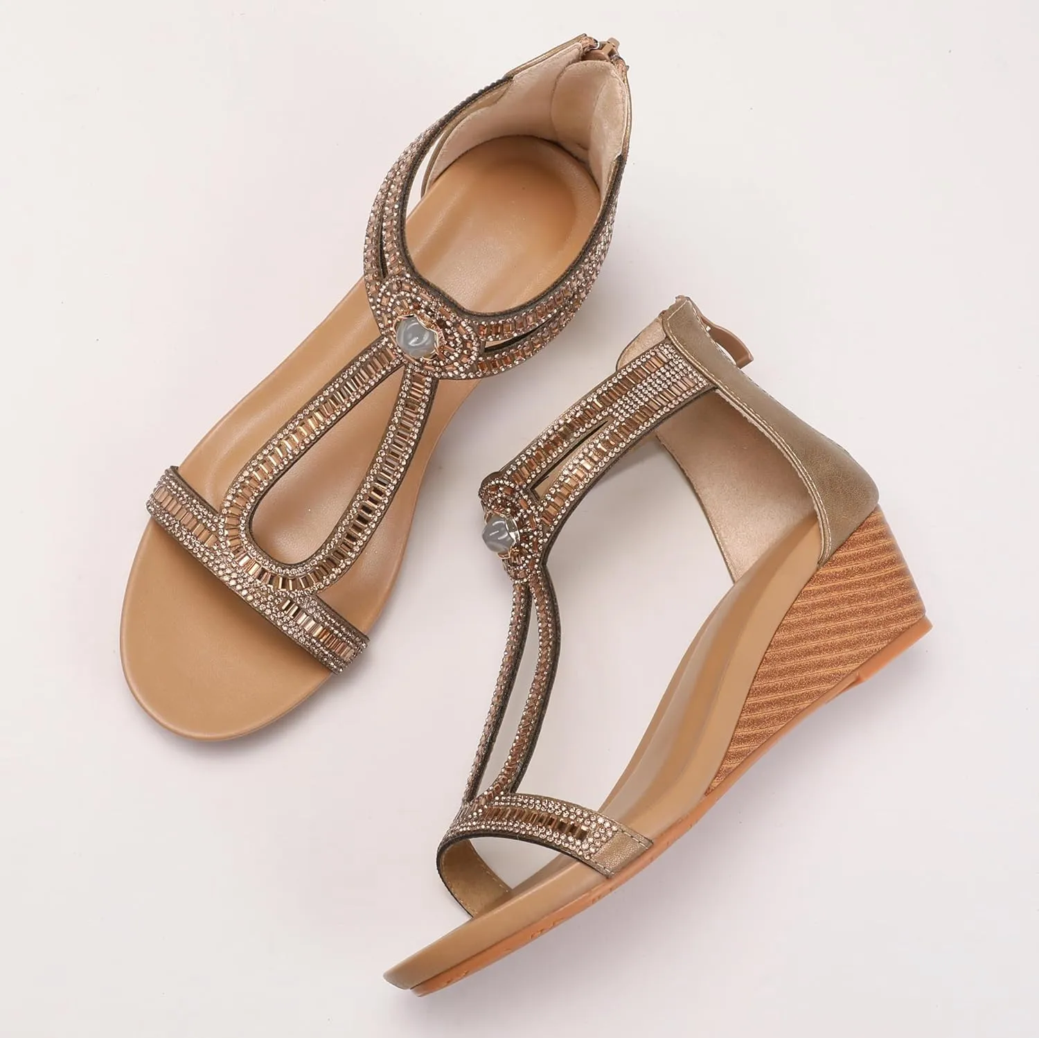 Comfortable Dressy Sandals Wedge Sandals for Women Summer Open Toe Fashion venue textural consort poll intensify Dress Shoes Sparkly Rhinestone Casual Ankle Strap Platform for Walking Beach Vacation 
