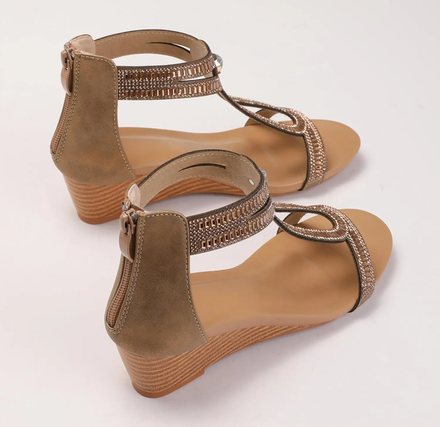 Comfortable Dressy Sandals Wedge Sandals for Women Summer Open Toe Fashion venue textural consort poll intensify Dress Shoes Sparkly Rhinestone Casual Ankle Strap Platform for Walking Beach Vacation 