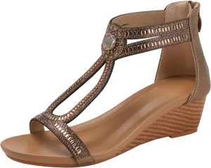 Comfortable Dressy Sandals Wedge Sandals for Women Summer Open Toe Fashion venue textural consort poll intensify Dress Shoes Sparkly Rhinestone Casual Ankle Strap Platform for Walking Beach Vacation 