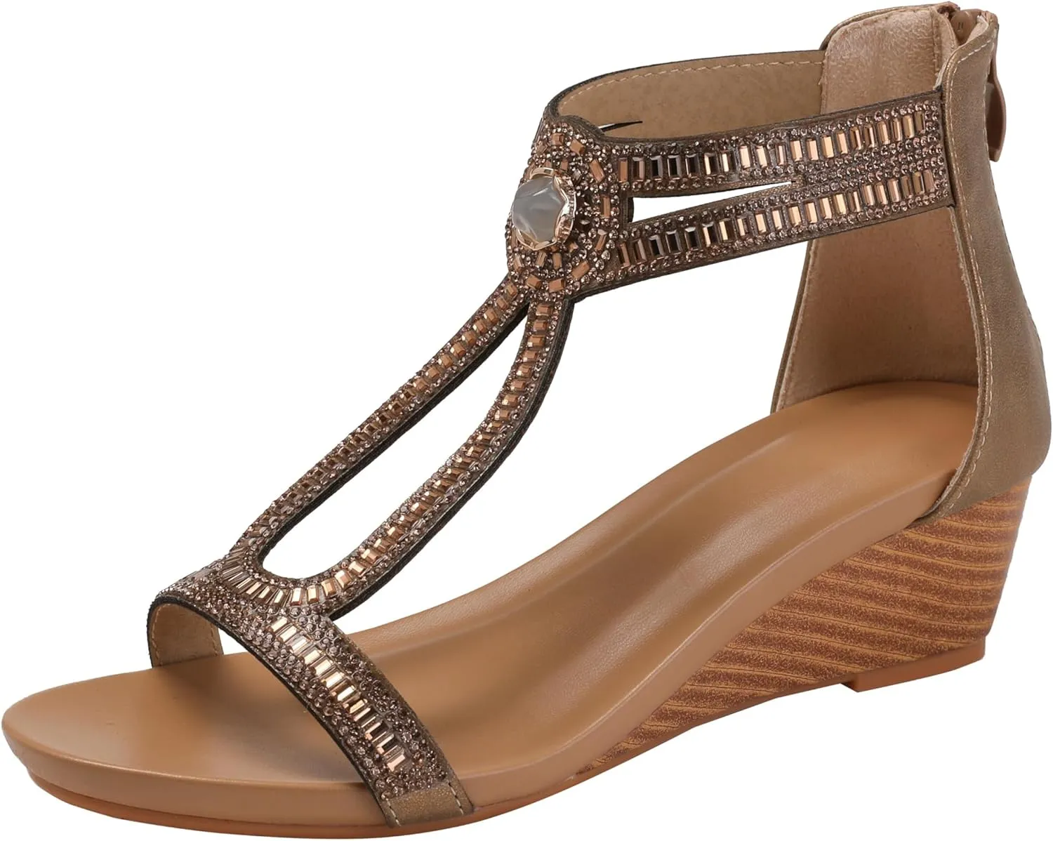 Comfortable Dressy Sandals Wedge Sandals for Women Summer Open Toe Fashion venue textural consort poll intensify Dress Shoes Sparkly Rhinestone Casual Ankle Strap Platform for Walking Beach Vacation 