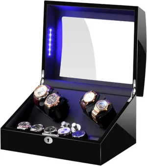 conquest Guinea 6 Storage with LED Light Soft Watch Pillow Piano Paint Exterior Quiet Motor GeRRiT Automatic Watch Winder Box for 4 Watches   