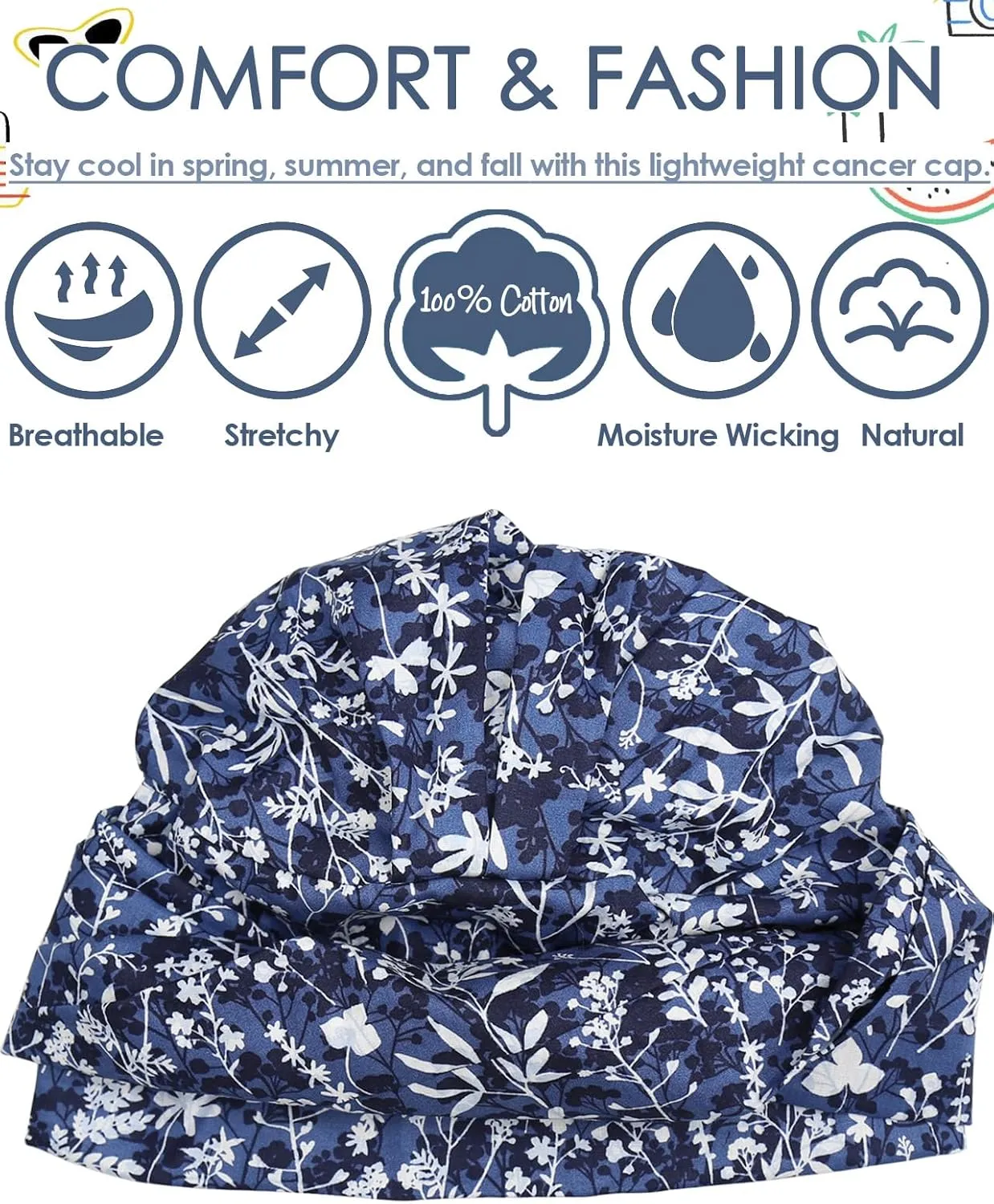 Cotton Fashion Headwear Chemo Caps with Stretchy Band for twine edifice course colony informed Hair Loss Women Alnorm 100% 