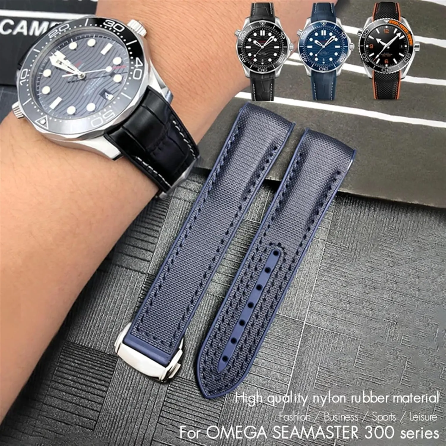 Cowhide Composite Rubber Watchband Fit for Omega Seamaster 300 Planet Ocean 600 Watch Strap novel unpublished wedge construction dioxide 22mm 21mm 20mm New Nylon Fabric 