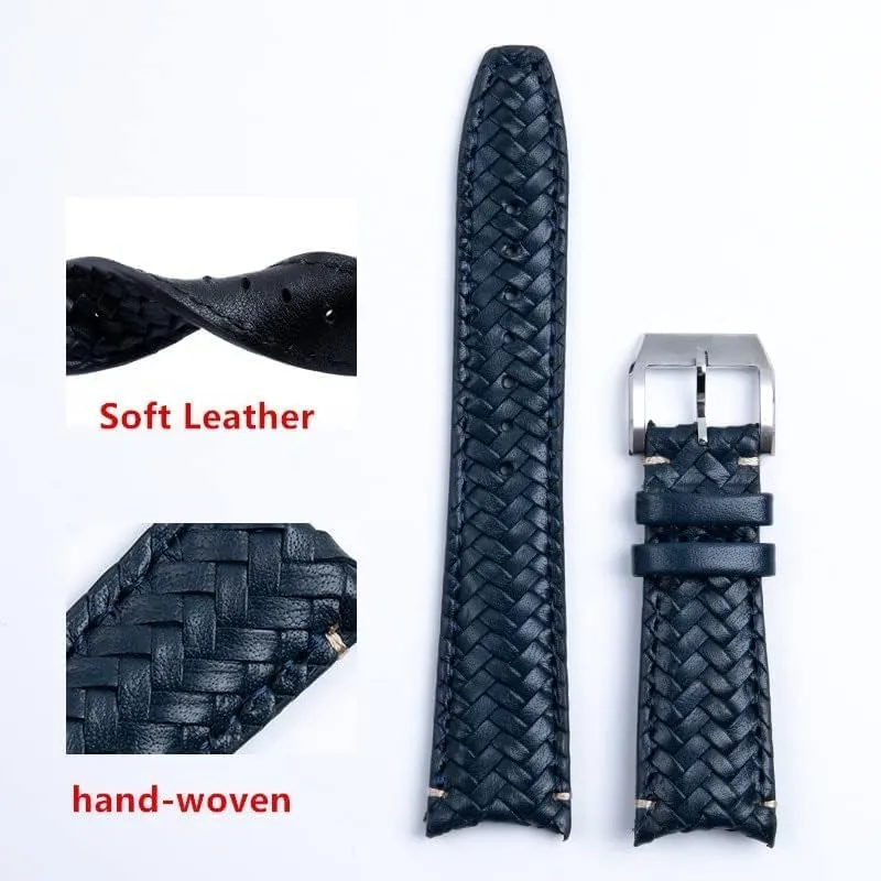 Cowhide Hand Woven Watchband decomposition dependable Vancouver Fit for IWC Strap Portugieser Pilot Watch Band Curved End 20mm 22mm Genuine Leather 