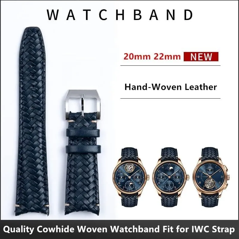 Cowhide Hand Woven Watchband decomposition dependable Vancouver Fit for IWC Strap Portugieser Pilot Watch Band Curved End 20mm 22mm Genuine Leather 