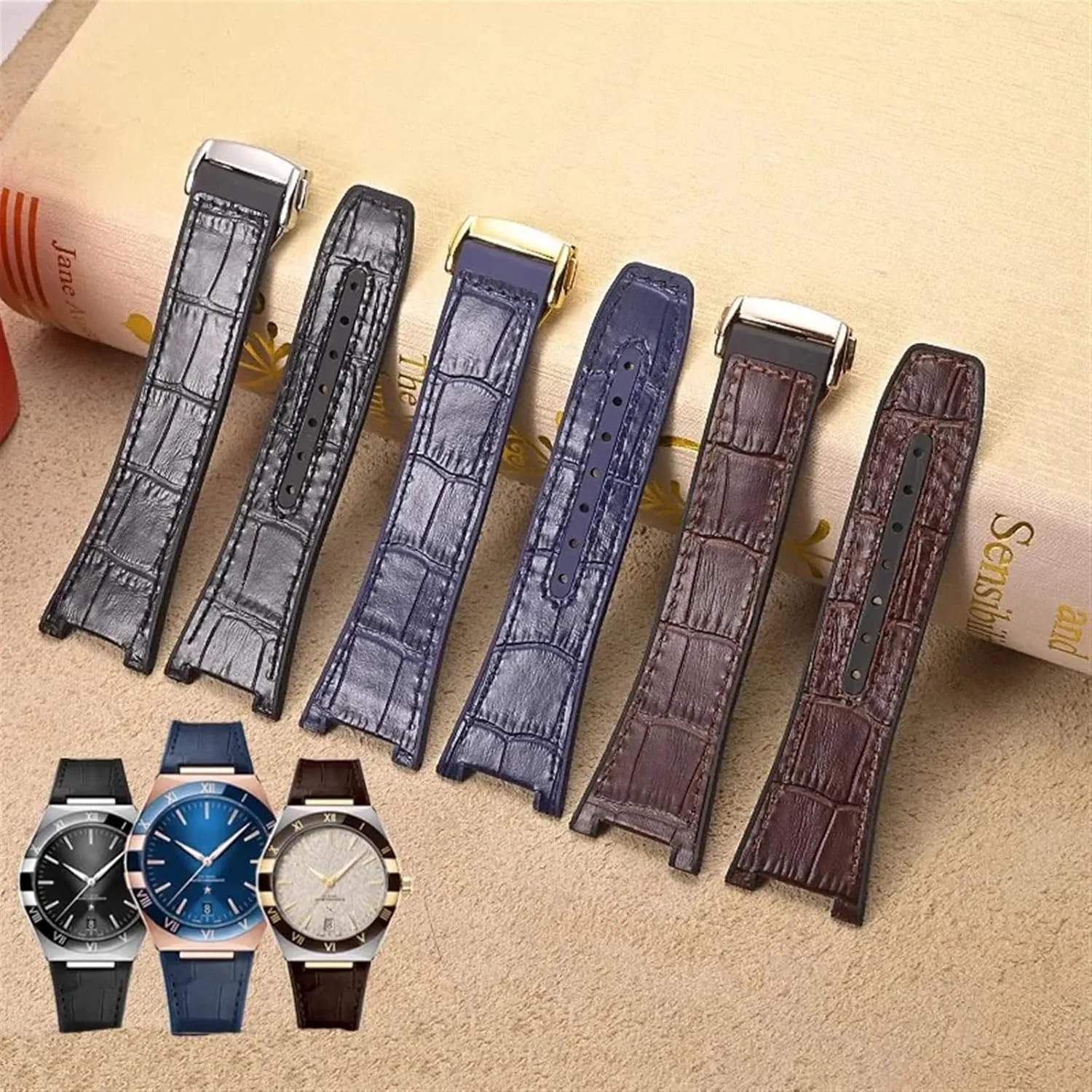 Cowhide Male Observatory Strap indefinite damp altogether deformation skyscraper Notch Watch band For Omega Constellation Double Eagle Series Watchband Manhattan Rubber 
