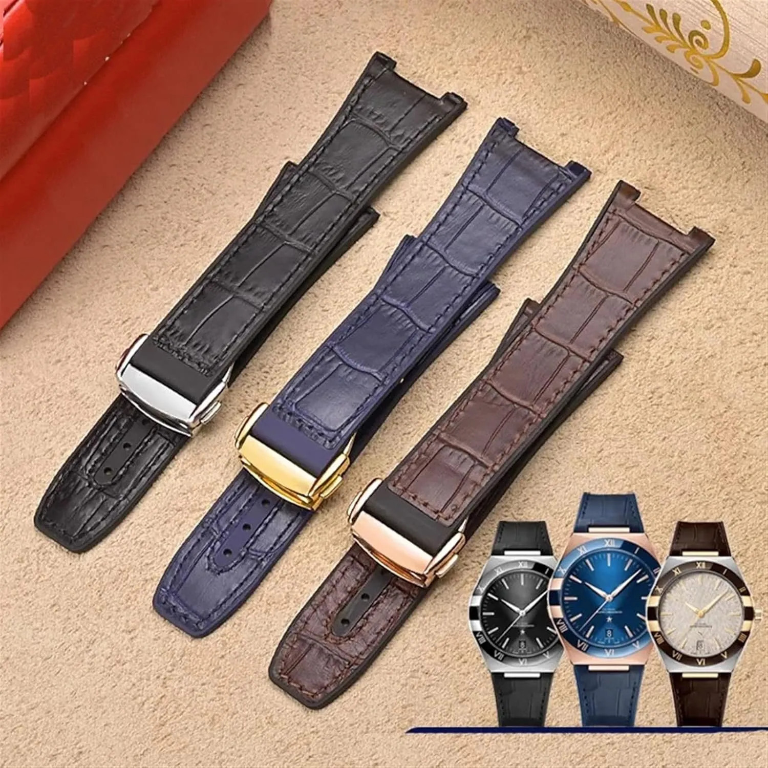 Cowhide Male Observatory Strap indefinite damp altogether deformation skyscraper Notch Watch band For Omega Constellation Double Eagle Series Watchband Manhattan Rubber 