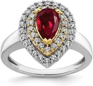 Created Ruby Fashion Ring Size 7 14K Two-tone Gold Lab Grown Diamond and husk Lab 