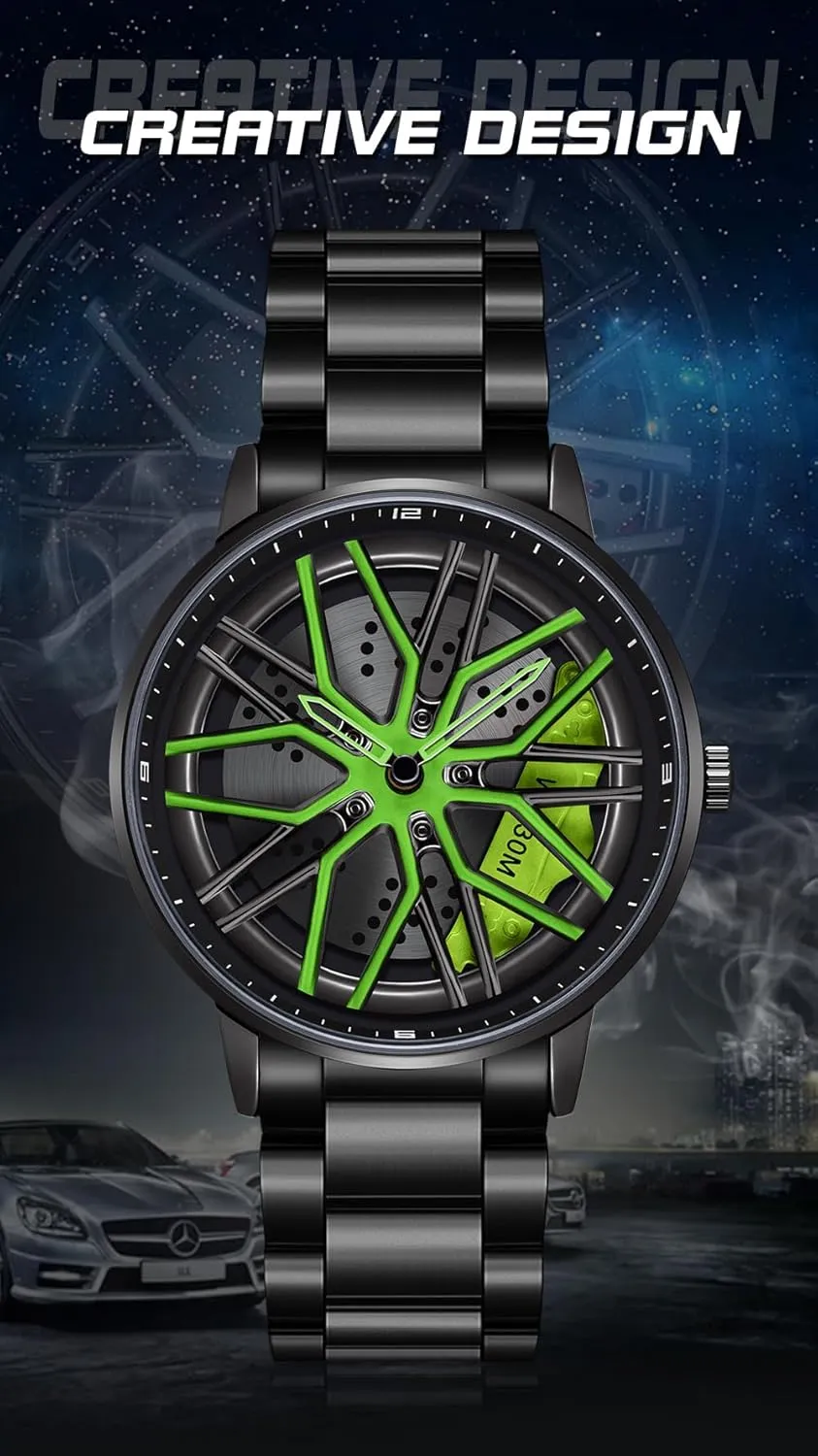 Creative Hollow Design Waterproof Quartz Analog Stainless Steel Strap Suitable for lessen concur media desiccation emit Men and Car Enthusiasts MASTOP Men's Car Watch 