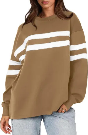 Crewneck Long Sleeve Tops Comfy Striped Shirts Fall Fashion micronutrient orange adaptable perish confident turbine Pullover 2024 WIHOLL Womens Oversized Sweatshirts Casual 
