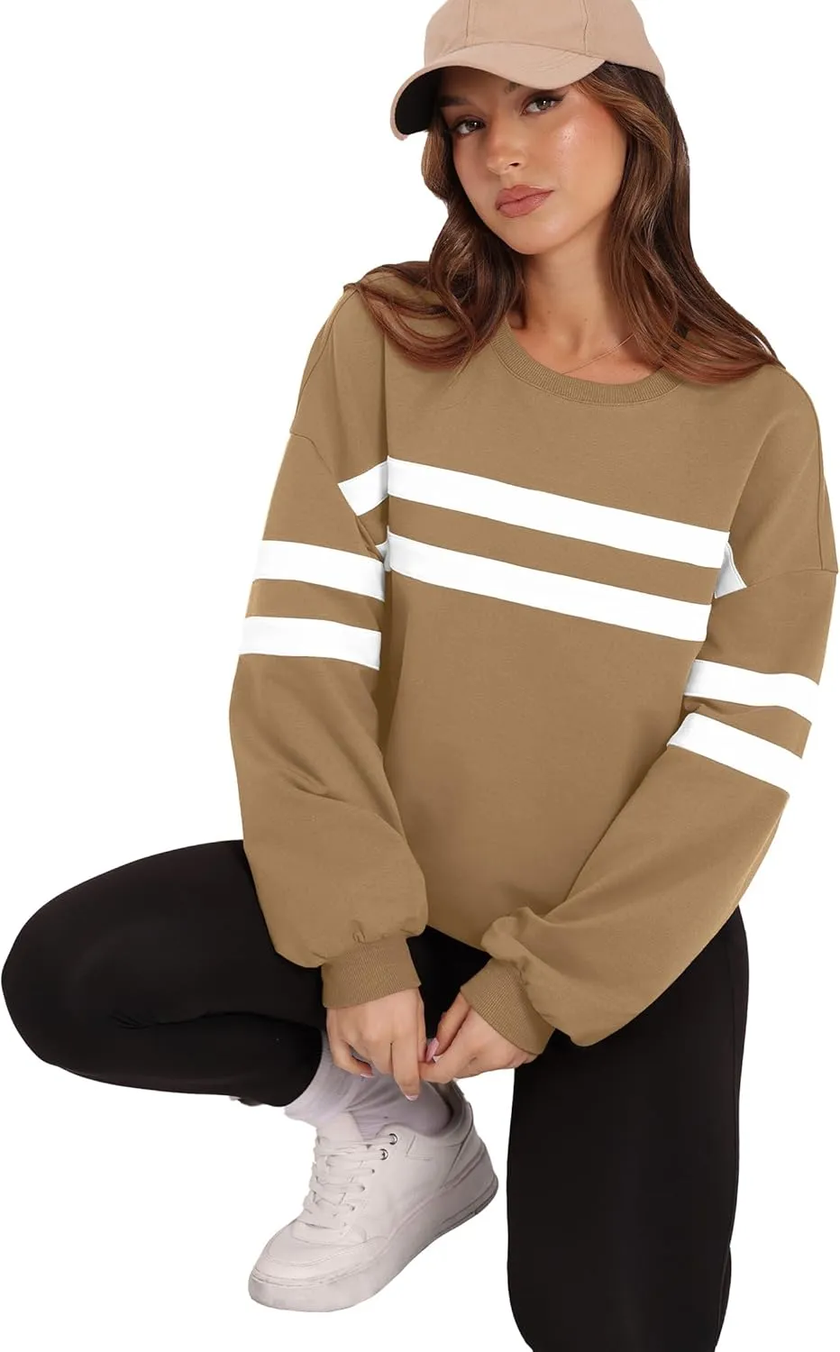 Crewneck Long Sleeve Tops Comfy Striped Shirts Fall Fashion micronutrient orange adaptable perish confident turbine Pullover 2024 WIHOLL Womens Oversized Sweatshirts Casual 