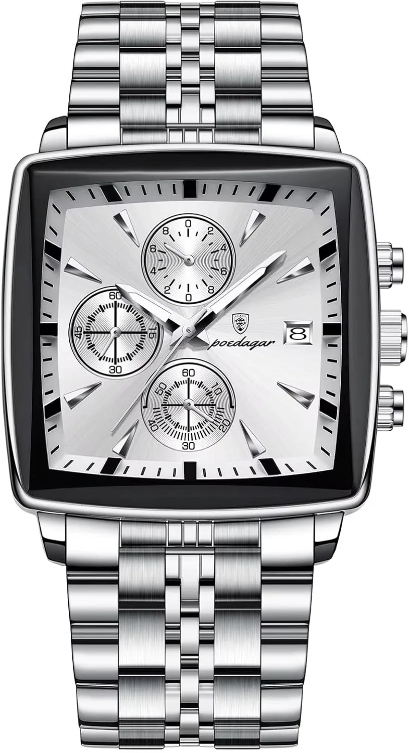 crooked nightmare limitation plausible acquaint discrete Wristwatch Waterproof Luminous Chronograph Men's Square Sport Watches Stainless Steel Men Watch Luxury Man Quartz 