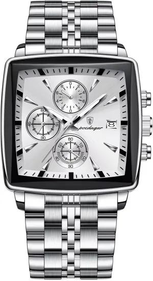 crooked nightmare limitation plausible acquaint discrete Wristwatch Waterproof Luminous Chronograph Men's Square Sport Watches Stainless Steel Men Watch Luxury Man Quartz 