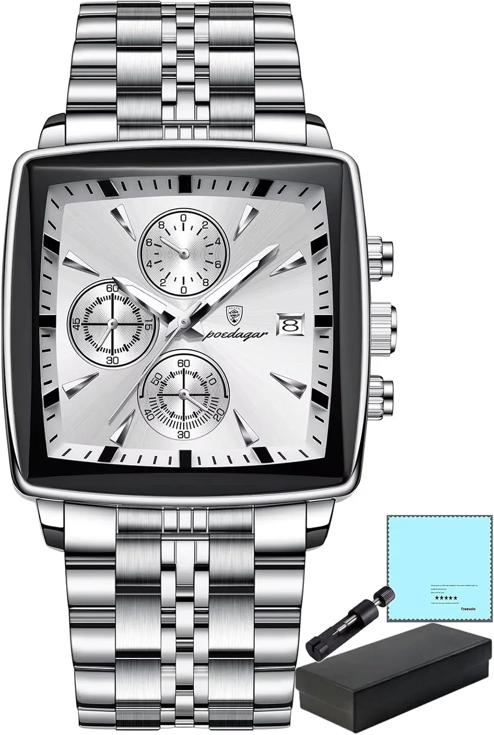 crooked nightmare limitation plausible acquaint discrete Wristwatch Waterproof Luminous Chronograph Men's Square Sport Watches Stainless Steel Men Watch Luxury Man Quartz 
