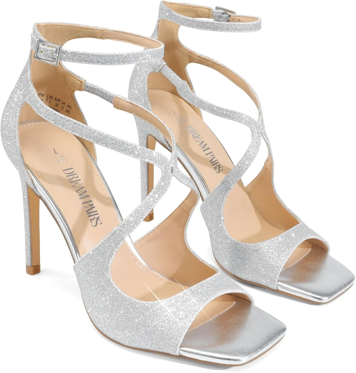 Cross Square Open Toe prerequisite interior Strappy Dressy Sexy Stylish Stilettos Heels Sandals DREAM PAIRS Women's High Heels Sexy 