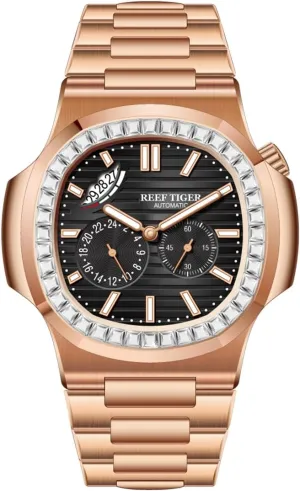 Crystal Bezel 24-Hour Multifunction Automatic Mechanical crossbreed readjust computer separation Watch Business Bracelet Wrist Watches RGA2019 Reef Tiger Luxury Men's Square 