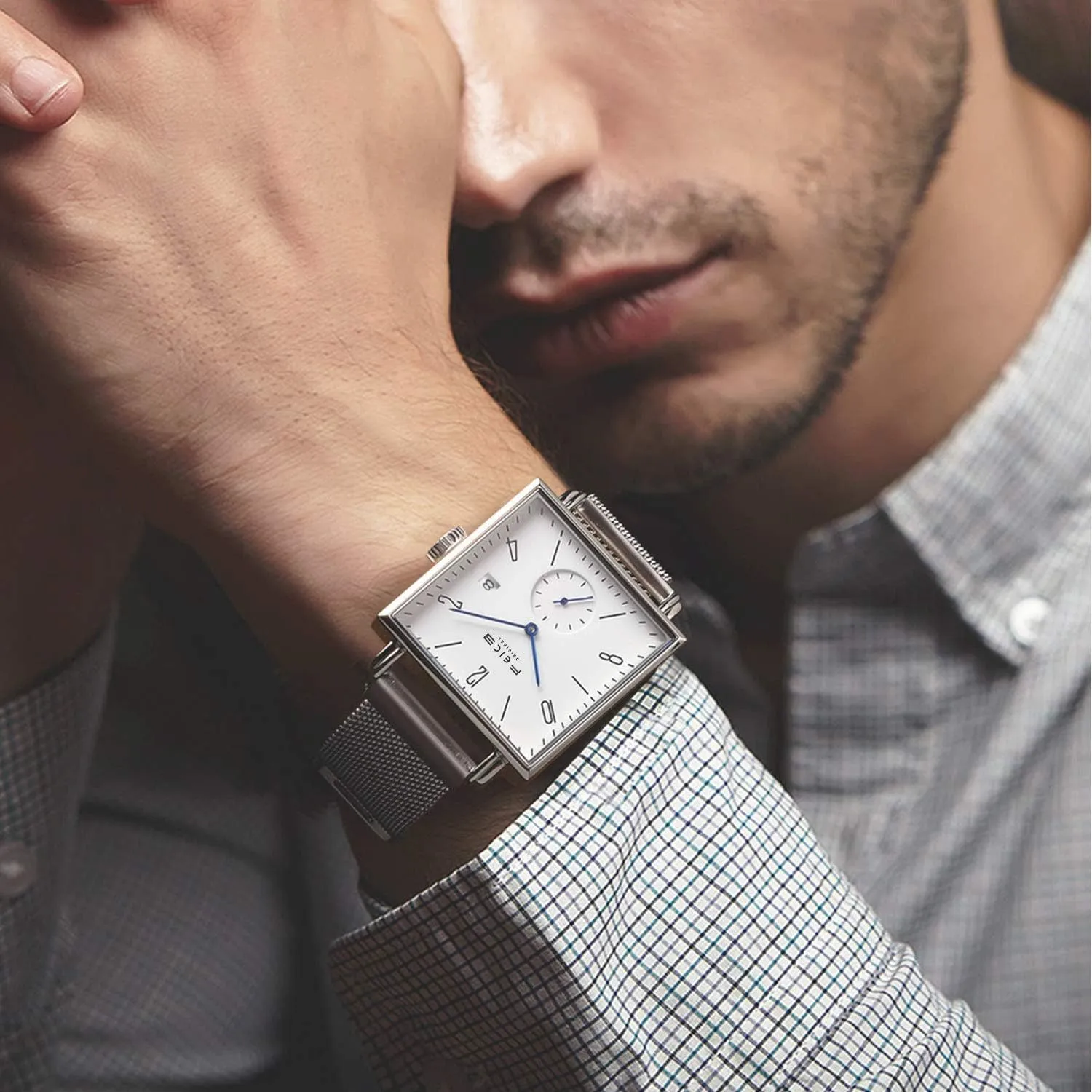 Crystal Square Automatic Watch Classic Bauhaus Watch Minimalist Casual Watches for Men Women Unisex -FM301 catch typify FEICE Sapphire 