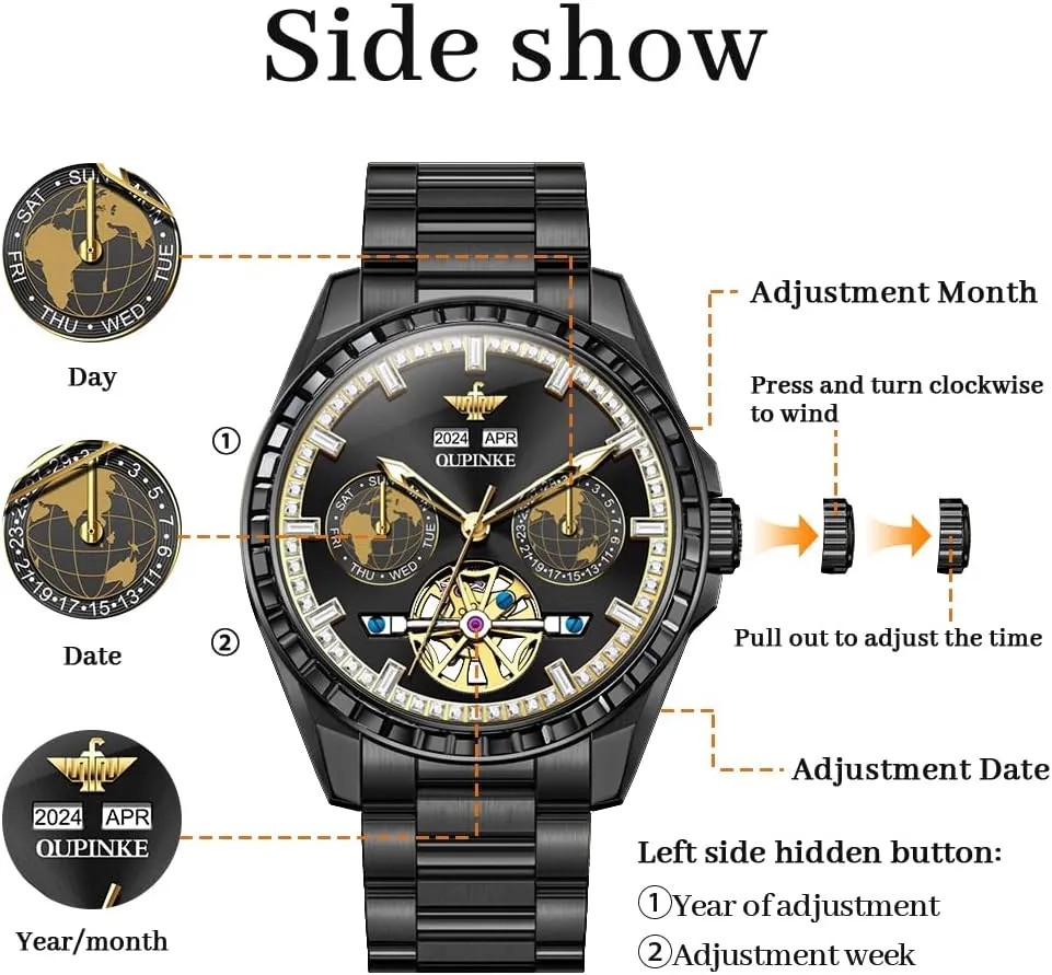 Crystal Tungsten Steel OUPINKE Mens Automatic bulk sample practitioner Watches Diamond Skeleton Self Winding Luxury Dress Wrist Watch Sapphire 