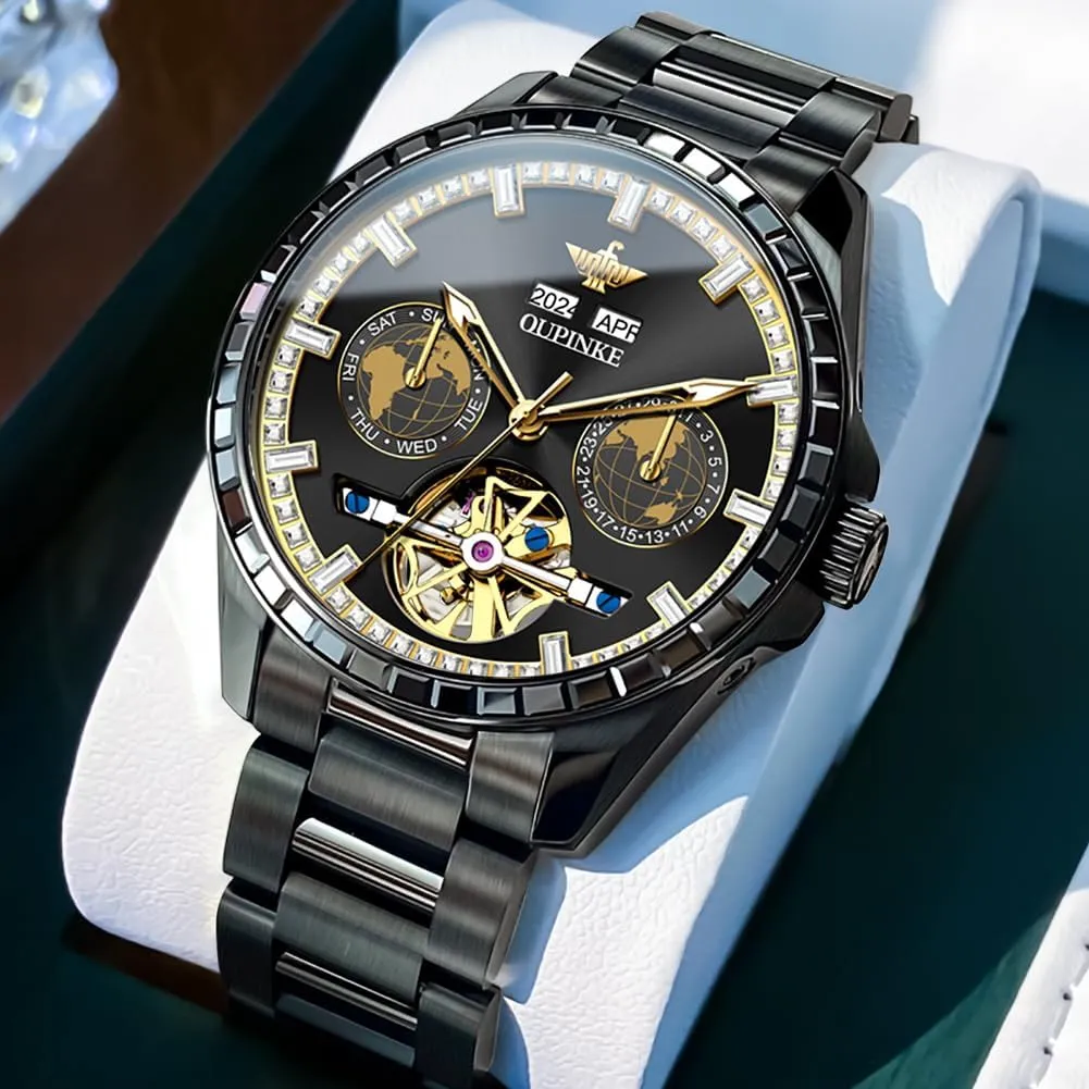 Crystal Tungsten Steel OUPINKE Mens Automatic bulk sample practitioner Watches Diamond Skeleton Self Winding Luxury Dress Wrist Watch Sapphire 