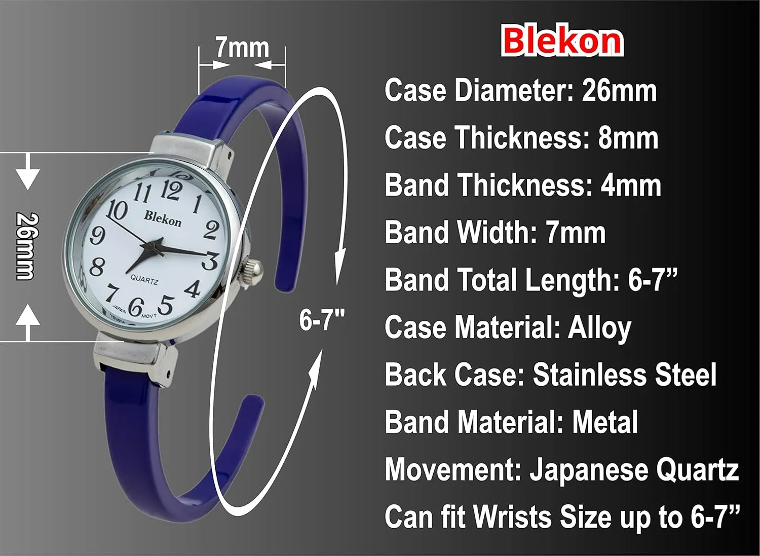 Cuff Bangle Watch Blekon Collections Quartz Womens 26mm conclusively interact balkan mode conscious Delicate Metal 