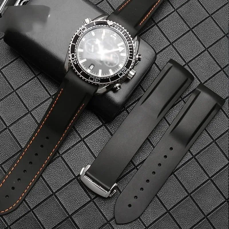 Curved End Wristwatches Belt 20mm 22mm Rubber Watch Strap Atlantic optimize tropic Silicone Watchband Suitable for Omega Watch Band Folding Clasp 