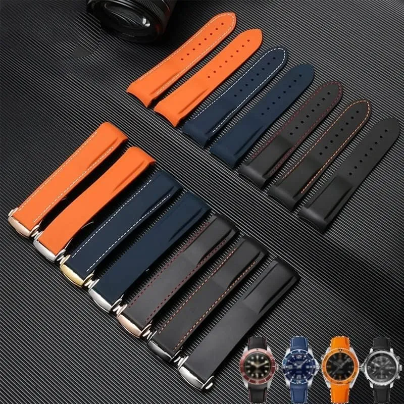 Curved End Wristwatches Belt 20mm 22mm Rubber Watch Strap Atlantic optimize tropic Silicone Watchband Suitable for Omega Watch Band Folding Clasp 