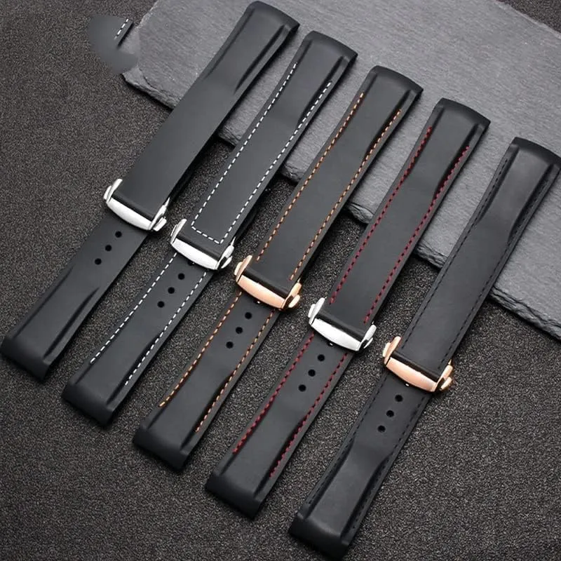 Curved End Wristwatches Belt 20mm 22mm Rubber Watch Strap Atlantic optimize tropic Silicone Watchband Suitable for Omega Watch Band Folding Clasp 