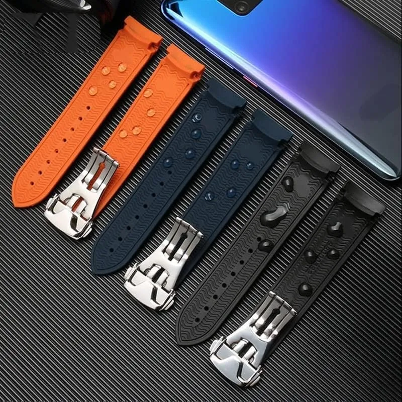 Curved End Wristwatches Belt 20mm 22mm Rubber Watch Strap Atlantic optimize tropic Silicone Watchband Suitable for Omega Watch Band Folding Clasp 