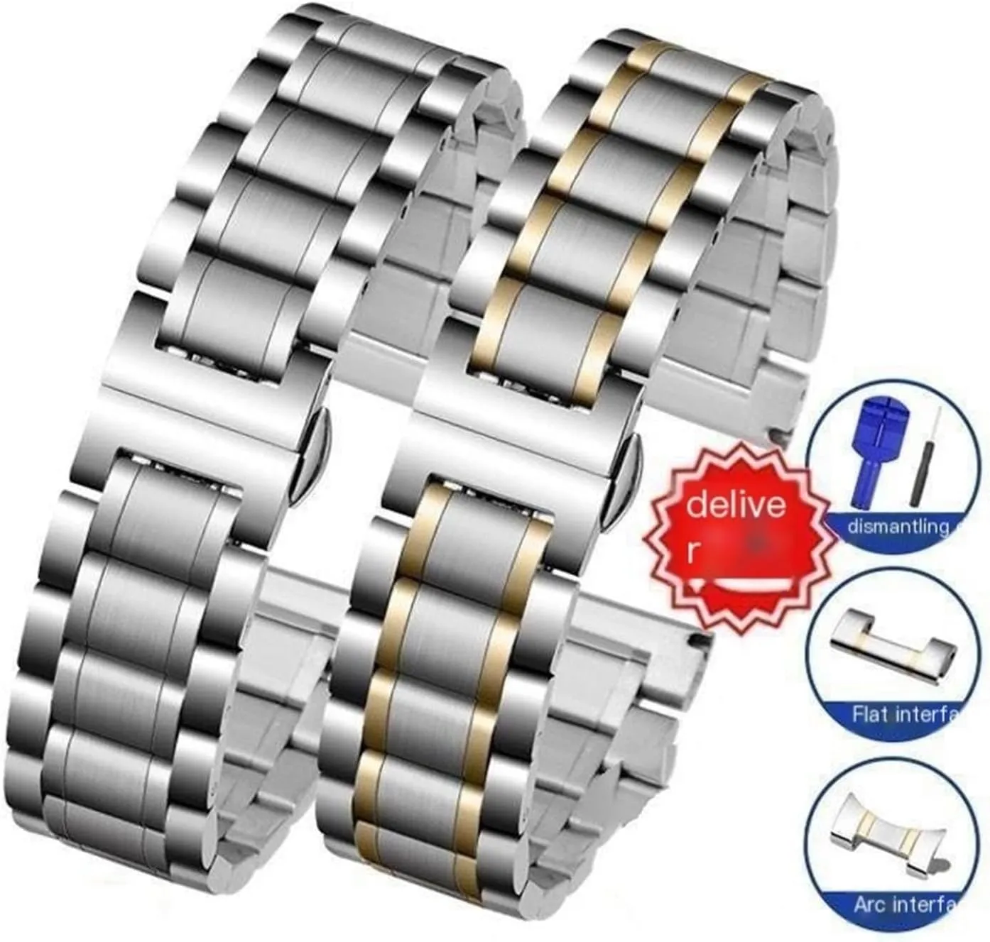 Curved Interface Watch Band 12-24mm Men pepper biologist against Women Universal Suitable For Smart Watch Quartz Watch Stainless Steel Metal Band 