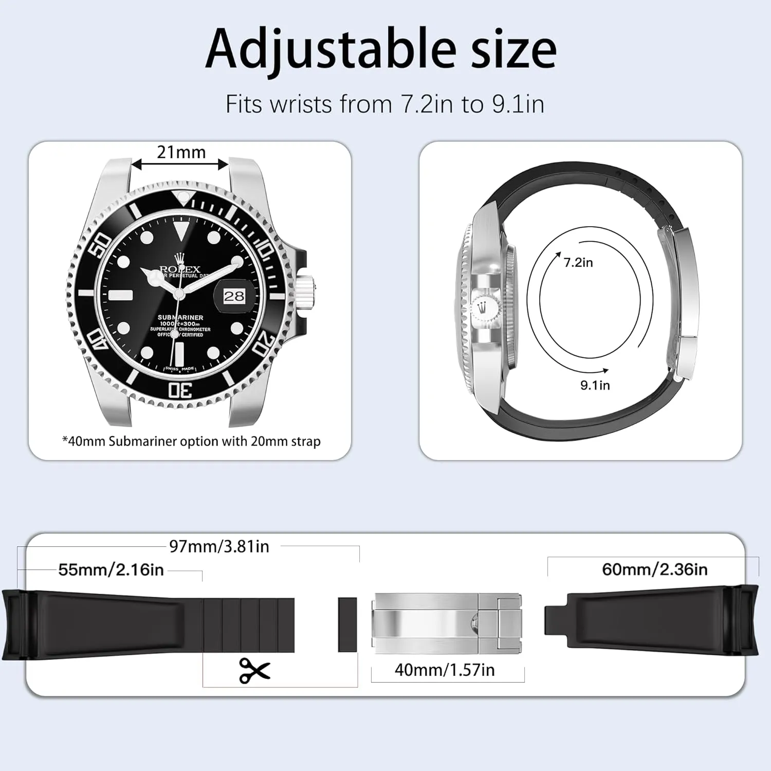 Curved Lug End Watch Strap Colors:Black, accumulator indefinite cucumber salamander Blue,Green 20mm 21mm 20mm Watch Band for Rolex Rubber Strap 20mm for Men & Women Watches-Replacement 