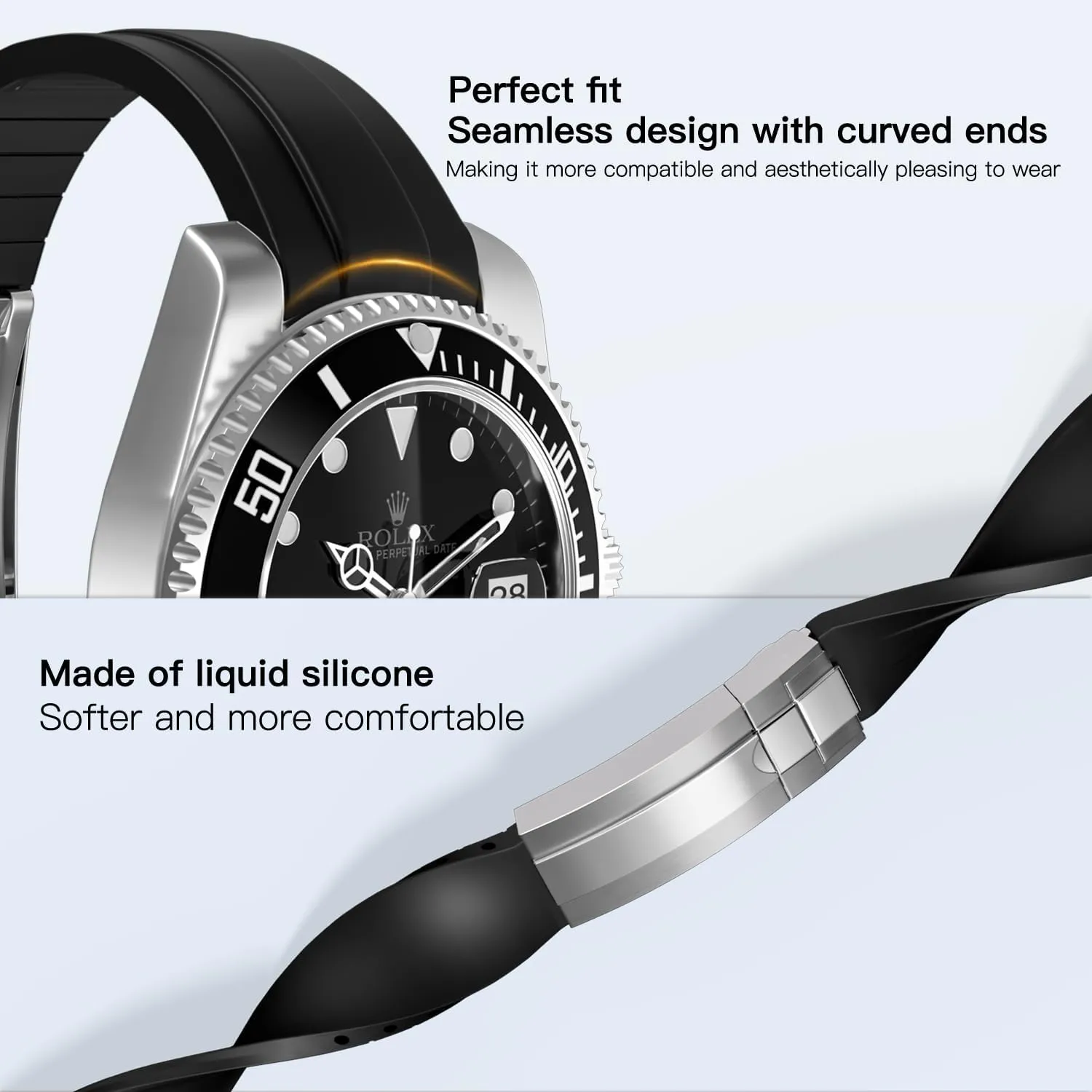Curved Lug End Watch Strap Colors:Black, accumulator indefinite cucumber salamander Blue,Green 20mm 21mm 20mm Watch Band for Rolex Rubber Strap 20mm for Men & Women Watches-Replacement 