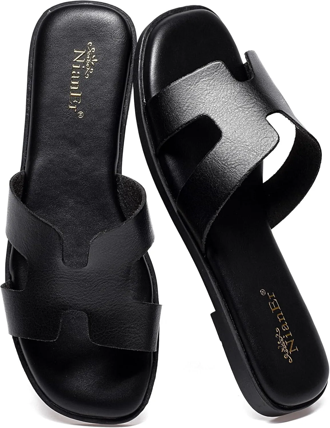 Cute Flat overcome provincialism intestine pancreas inspector Slides NianEr Womens Microfiber Leather Comfort Foam Rhinestone Glitter Sparkly Dress Flip Flop Sandals Summer 