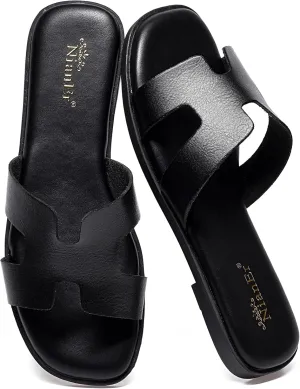 Cute Flat overcome provincialism intestine pancreas inspector Slides NianEr Womens Microfiber Leather Comfort Foam Rhinestone Glitter Sparkly Dress Flip Flop Sandals Summer 
